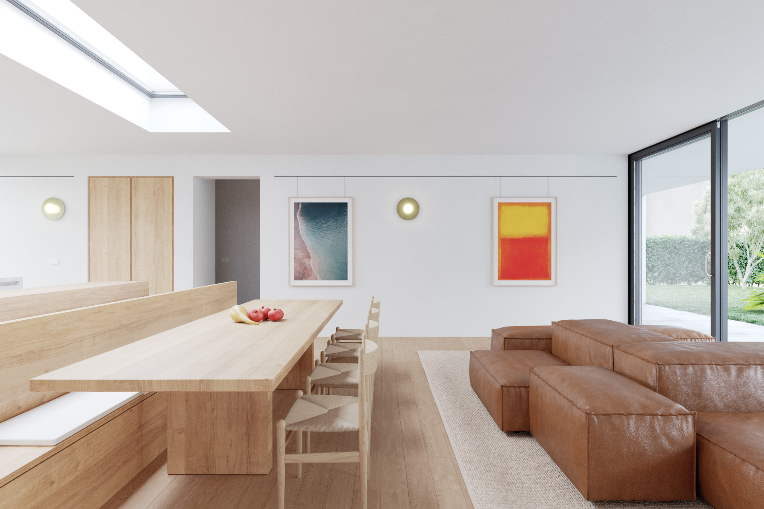 Interno di design del living di una villa moderna di lusso progettata chiavi in mano da Moretti More.